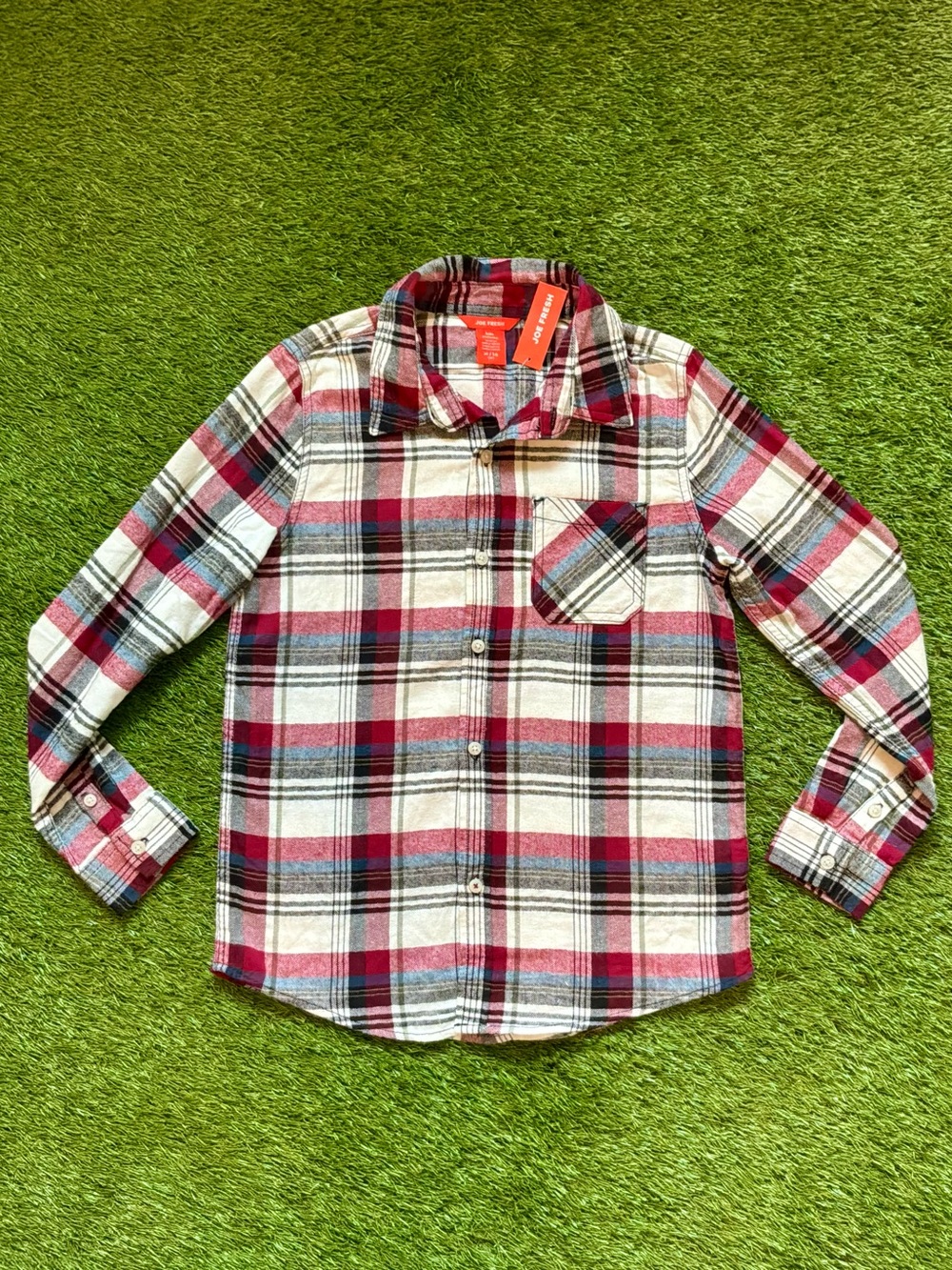 Joe Fresh Red White Plaid Flannel Button-Up Shirt Youth XL 14